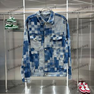 Xinxinbuy Men Designer Coat Jacket Chessboard Grid Mosaic Set Letter Jacquard Denim Fabric 1854 Long Sleeve Women