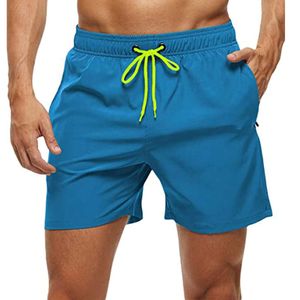 Elastic de fechamento masculino Trunks de natação shorts de praia seca rápida com bolsos com zíper e forro de malha