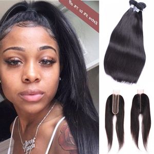 Malezyjskie ludzkie włosy proste 2*6 Koronkowe zamknięcie z wiązkami Virgin Hair Extensions 10-30 cala z 2x6 zamknięciami 4piece/partia csdbo