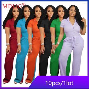 Zweiteilige Hosen für Frauen 10 Sets Großhandel Set Women Clothing 2024 Kurzarm V-Ausschnitt Hemd Outfit