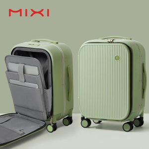Mixi 2023 Nya män 18 '' 20''Carry på resväskan Aluminium Frame Front Laptop Pocket Bagage 100% PC TSA Lock Spinner Wheels