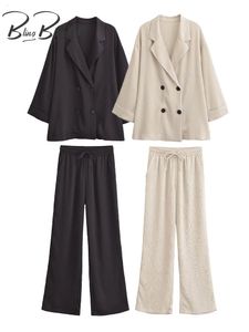 Blingblingee Summer Women Roose Blazer Wide Pants Suits Traf Office Wear Wear Wear脚本特大ジャケット女性コートセットY2K 240516