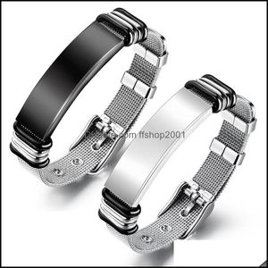 Id, Identification Men Bracelet Fashion Net Adjustable Stainless Steel Boy Watch Band Curved Bracelets Personalized Lettering Drop De Dhf0Q