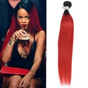Indian Raw Virgin Hair 1B Red 100% Human Hair Silkesly Rak 1B Röd 10-28 tum rak ombre färg FWGKG