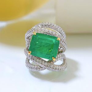 Anello di diamanti di smeraldo di lusso 100% reali 925 sterling in argento da festa anelli per la festa nuziale per donne impegnativa nuziale Promise gioielli Wijal