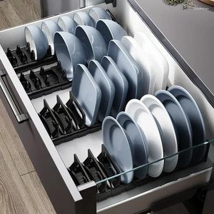 Kitchen Storage Retractable Dish Bowls Adjustable Shelves Plate Supplies Cabinet Under Holder Drawer Rack Countertop Shelf Sink