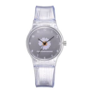 Small Daisy Jelly Watch Students Girls Cute Cartoon Chrysanthemum Silicone Watches Transparent Band Grey Dial Wristwatches 279V