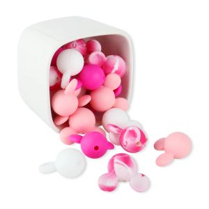 10pcs Cute Mouse Baby Silicone Beads Teething Toy Soft Chew Teether Food Grade BPA Free DIY Necklace Pendant Making Jewelry Bead
