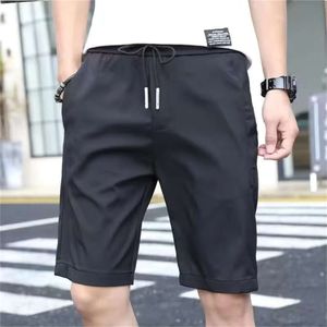 High Quality Polyester Ice Silk Shorts Men 2024 New Korean Version Of Loose Elastic Splicing Beach Five Minute Medium Pants
