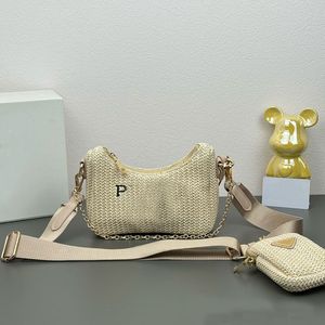 Designer Crossbody Grass Bag High Quality Shoulder Bags Womens Summer Woven Hobo Wallet Gold Chain Luxury Handbag Classic Brand Three in One Wallet Totes