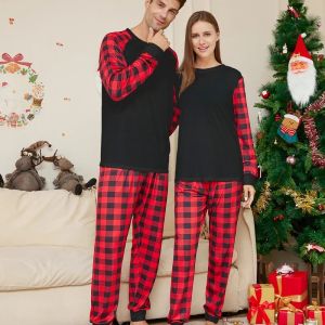 2023 New Year Clothes Christmas Family Matching Outfits Mom Dad Kids Pajamas Set DIY Blank 2 Pieces Clothing Sets Xmas Look Pjs