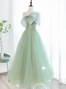 Vestidos de festa verde Big Bow Tule Suspender Dress Women Women Apliques Zipper A-Line Prom Distress requintado Sweet Quinceanera