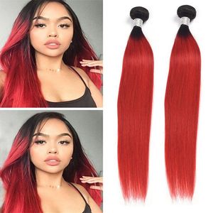 Indian Raw Virgin Human Hair Extensions 2 Bunds 95-100g/Piece Straight 1B Red Ombre Remy Hair Partihandel RuyiBeauty 1B/Red Xjifn