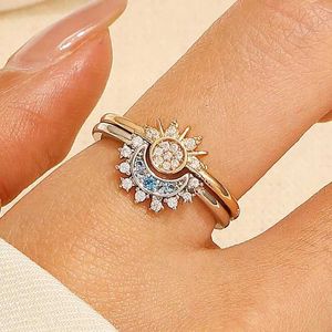 Casal toca anel de estrela da lua da moda Sun para mulheres ajuste de temperatura Sparkling Casal Ring Jewelry Charm Gift S2452455