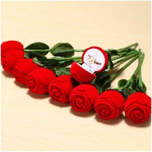 Storage Boxes Bins New 1Pc Valentine Day Gift Box Romantic Rose Ring Flower Flocking Holder Veet Propose Engagement Packing Jewelry Ca Dhiyw