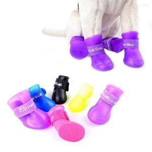 Dog Apparel 4Pcs/set Pet Silicone Rain Boots Booties Rubber Portable Non-slip Candy Color Shoes Waterproof Cat