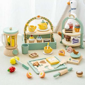 Kitchens Play Food Wooden kitchen pretends to be a game toy childrens wooden toys coffee machine cake ice tea game set childrens learning and education toys d240525