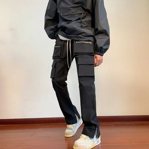 Black Cargo Pants Men Slim Fit Fashion Retro Pocket Casual Pants Men Japanese Streetwear Hip Hop Straight Pants Mens Trousers 240524