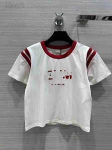Brand de designer de camisetas femininas Mesmo estilo 2024 Novo primavera verão o pescoço de manga curta moda Milan Runway Designer Tops 0221-3 0fjx
