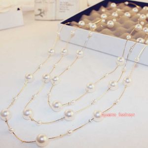 Jewelry Women Designer Full Pearl Necklace with Flower Double Sweater Chains Elegant Long Necklaces for Girl Gift