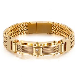 Luxusgoldfarbe Edelstahlverbindungskette Mesh Armbänder für Männer Spulsreiras Maskulina Metall männlicher Charme Schmuckzubehör 240507