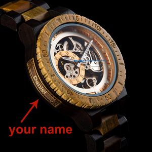 Relogio Masculino Bobo Bird Mechanical Watch Men Wood Wristwatch Automatiskt anpassat namn gratis för pappa trä presentförpackning y200414 252b