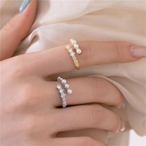 luxury diamond pearl band rings for woman party 18k gold designer ring 925 sterling silver jewelry 5A zirconia women daily outfit gift box size opening adjustable
