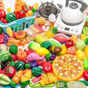 Kitchens Play Food Plastic kitchen toy shopping cart set cut fruit and vegetable food game house simulation toy early education girl gift d240525