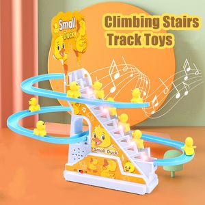 Climbing Stairs Track Toys Electric Duck DIY Rail Racing Track Roller Coaster Toys Set Light Music Educational Toy For Kids Gift