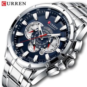 Curren Wrist Watch Men Cronprack Chronograph Military الجيش المصنوع من الفولاذ المقاوم للصدأ على مدار الساعة العلامة التجارية الفاخرة رجل الرياضة الساعات 8363 220329 226W