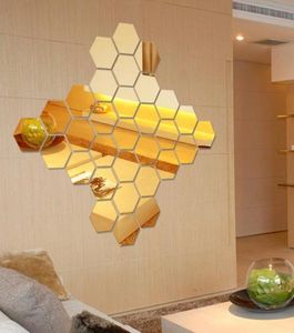 50pcsset 3D Ayna Duvar Etiketi Hexagon Vinil Çıkarılabilir Duvar Sticker Çıkartma Ev Dekoru Art DIY1866688