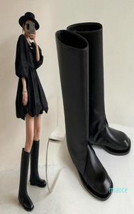 Designer Boots Fungo Long Woman Cowhide Knee Flat Heel Shoeladies Scivolano su Black Daily High Black Modern9667927