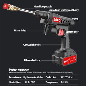 60bar biltvättpistol tvättmaskin spray munstycke högt tryck renare för auto hemma trädgård rengöring vatten pistol biltvättmaskin