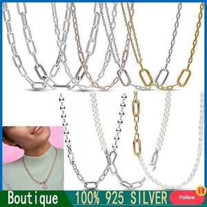 Pendant Necklaces New Womens Original ME Series Beaded Double Layer Chain and Pearl Necklace 925 Sterling Silver DIY Charm Jewelry Gift S2452599 S2452466