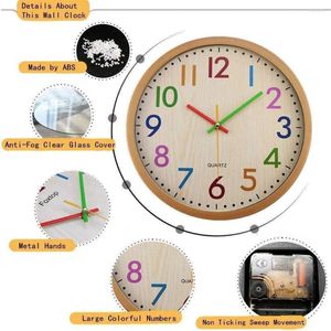 Wall Clocks Silent Kids Clock 12 Inch Non-Ticking Battery Operated Colorful Decorative