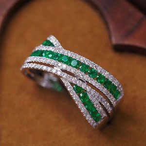Anello di diamanti smeraldo incrociato 100% reale 925 sterling in argento anelli da matrimonio per feste per donne fidanzato gioiello regalo hmenu