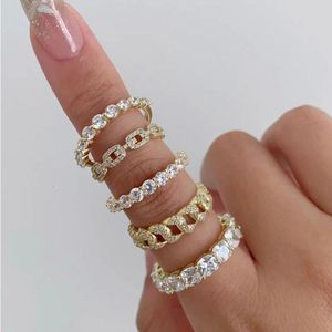 Cluster Rings Chic Cuban Link Chain for Women Ice Out Micro Pave Zirconia Tennis Ring Fashion Accessories Hiphop Rock Jewelry 230630 Urhgx