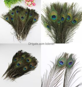 パーティーデコレーションフェザーウェディングのためのクラフト用品Bdenet Yiwu Peacock Hair 2530cm Eye Natural Diy MaterialSearthearrings Clothin