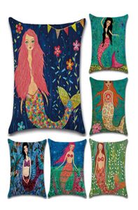 45cm45cm Pillow Covers Cartoon Mermaids Cushion Cover Cotton Linen Square Pillowcase Living Room Sofa Decorative Throw Pillow Cas3653105
