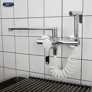 Rubinetti da cucina con spruzzatore bidet a parete montato a monte rottabile rubinetto in ottone lucido cromo lavello miscelatore di acqua per acqua