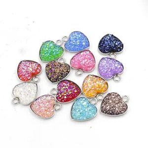 Stainless Steel Love Heart Druzy stone Pendant 13MM Bling Heart shaped charm For necklaces Fashion DIY Jewelry Making Bulk ZZ