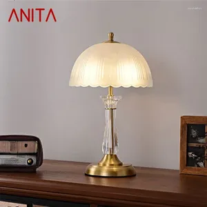 Lâmpadas de mesa Anita Modern Brass Lamp Led Luxury Fashion Crystal Copper Desk Light for Home Living Room Bedroom Decor