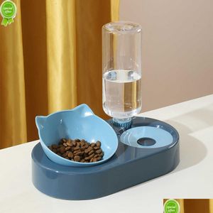 Kedi Kaseleri Besleyiciler Yeni Çift Amaçlı Pet Bowl Matic Su Besleyici 2 Kediler ve Köpekler İçin Özel İçecekler İçin Özel İçecek köpek maması evcil hayvanlar Deli Dhkls