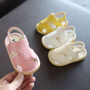 Sommar baby sandaler för flickor pojkar äkta läder stängd tå småbarn barn andas anti slip strandskor första vandrare l2405