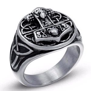 Cała Sale2018 Modna biżuteria Bague Symbol Norse Viking Hammer Pierścień Biker Pierścienie ze stali nierdzewnej dla mężczyzn 6C0274 276D