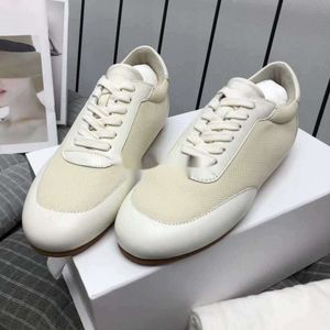 the row shoes Genuine Leather Lace up Sports and Casual Little White Shoes Flat and Comfortable Mesh Forrest Shoes high quality