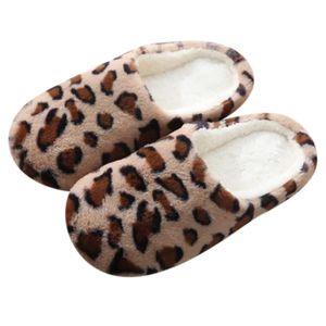 Hemskor Leopardtryck Kvinnor Round Toe Flat Plus Velvet House Slippers Womens Shoes Winter Cotton Soft Womens Slippers Q240524