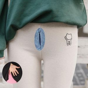 Kvinnors leggings Bomull Open-crotch byxor broderad yttre slitage koreansk stil smal grå smal fit fotlängd