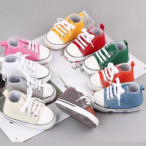 First Walkers Baby Canvas Classic Sports Shoes Newborn Baby Boys Girls Printed Star First Walking Shoes Baby Anti Slip Baby Shoes D240525