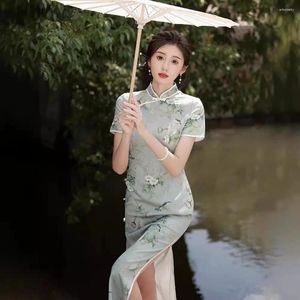 Ethnische Kleidung Yourqipao Spring Hualuo Chinesischer Stil Qipao Kleid drei Viertelhülsen lang modifiziertes Doppelschicht Cheongsam für Frauenparty